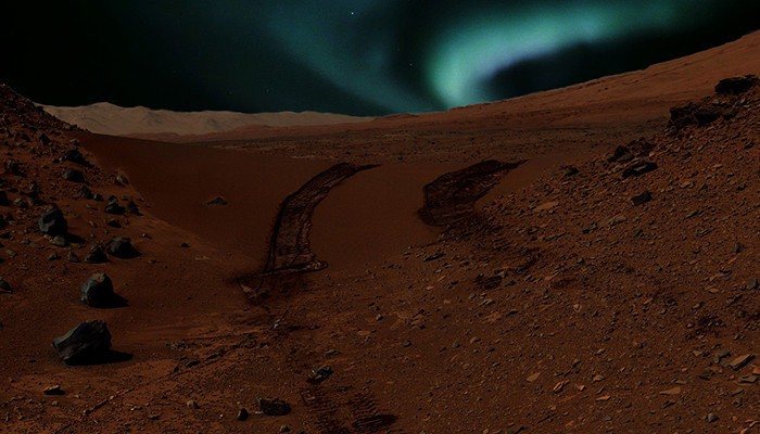 aurora azul Marte