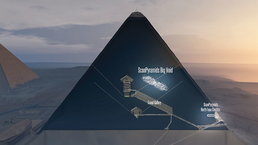 Una imagen en 3D de la pirámide de Keops.