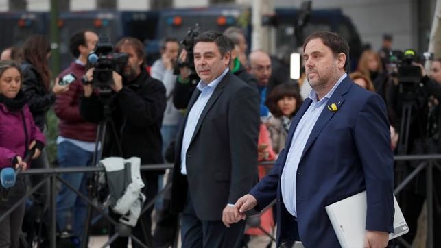 El vicepresidente cesado de la Generalitat de Catalunya, Oriol Junqueras, a su llegada a la sede de la Audiencia Nacional.