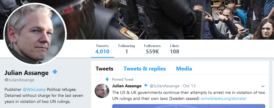 Julian Assange Twitter account