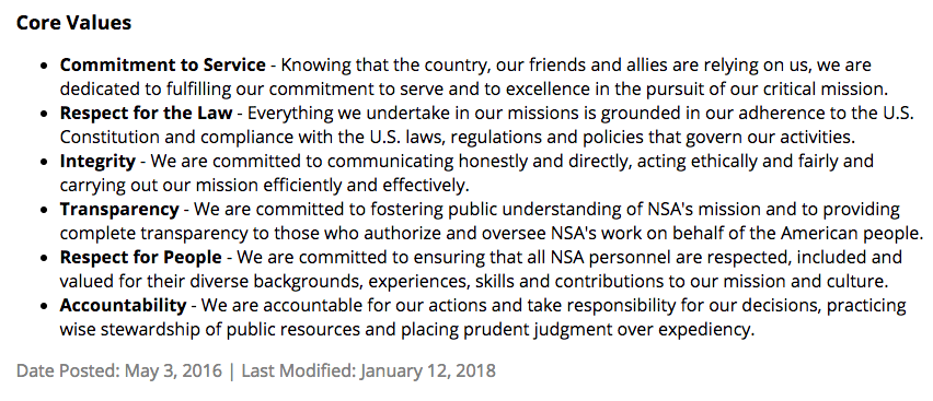 NSA Values