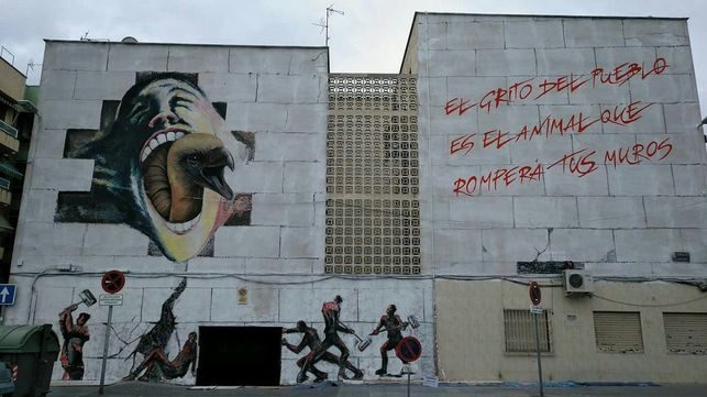 Mural en apoyo al movimiento Pro Soterramiento en Murcia. Soterramiento Murcia