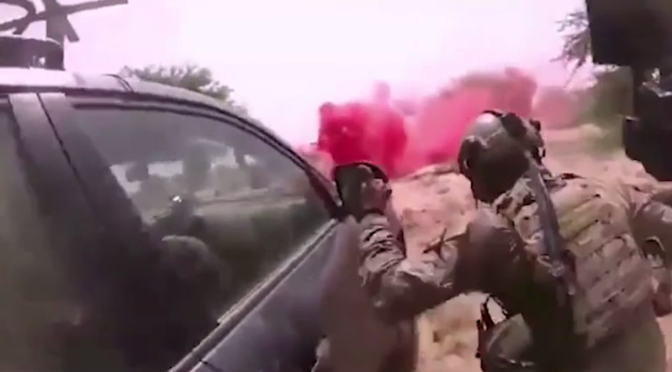 Dramatic footage shows a US soldier exchanging fire with extremists