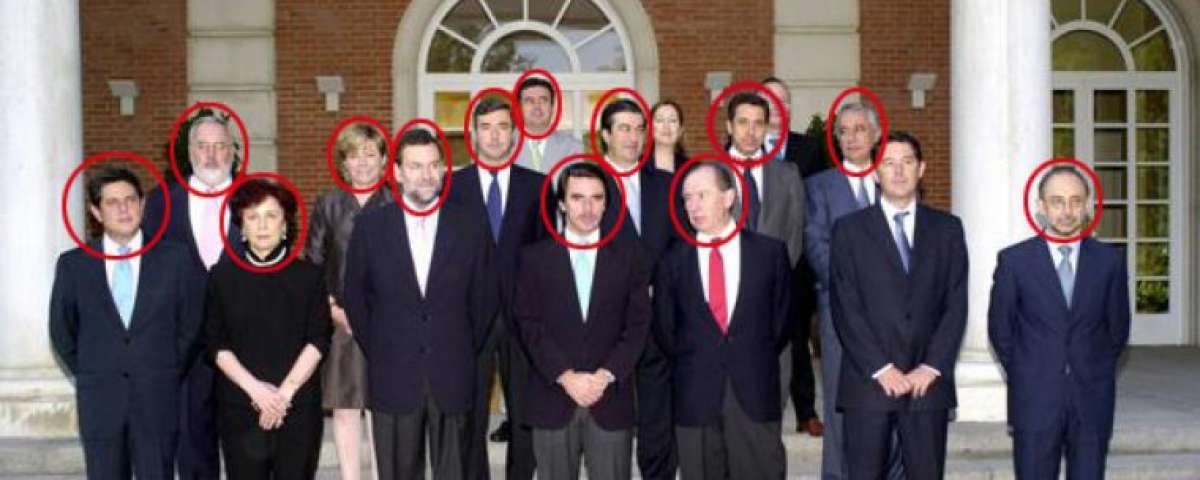 l gabinete de José María Aznar, en 2002, con 12 de sus 14 miembros señalados por la Justicia.