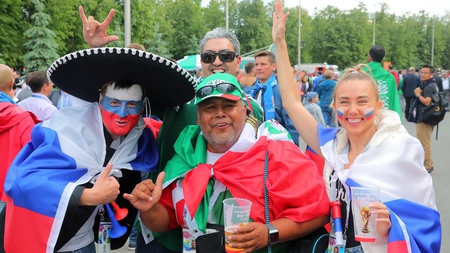 Russia and Mexico fans together in Moscow.