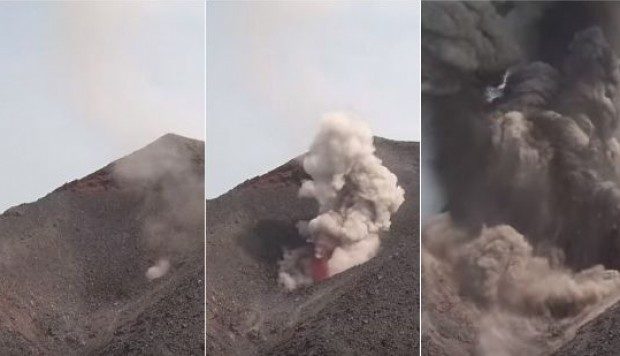 Un dron, a unos 330 metros del suelo, registró los precisos instantes en los que el cráter asiático hace violentas emisiones de fuego. Las imágenes se viralizaron en YouTube.