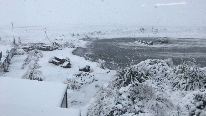 Snow at Tekapo Airport this morning