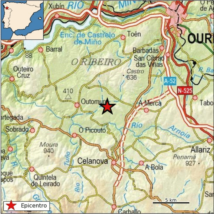 Se ha registrado un ligero terremoto de magnitud 3.3 en la provincia de Ourense