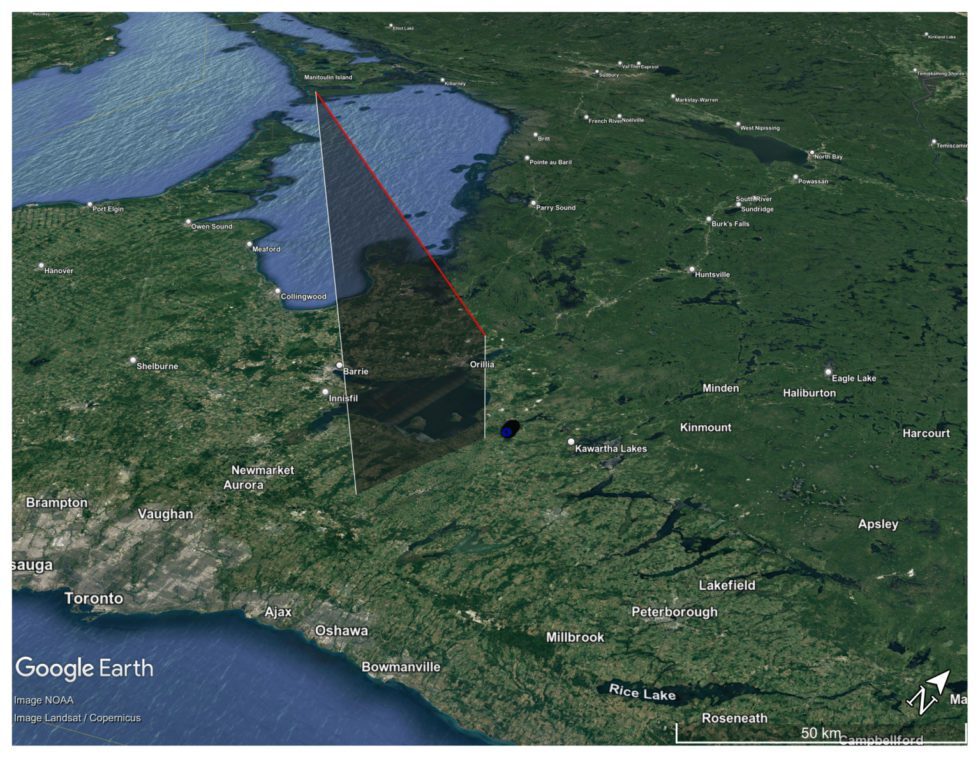Fireball trajectory as projected by Western’s all-sky camera network