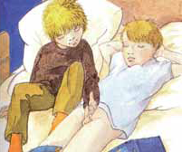 Dibujo animado del tebeo 'Lisa und Jan' donde un niño pequeño masturba a otro.