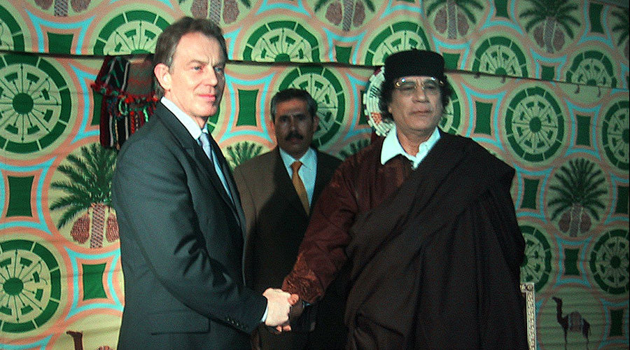 British Prime Minister Tony Blair with Libyan leader Muammar Gaddafi