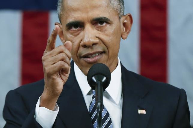 El presidente estadounidense, Barack Obama pronuncia su discurso final del Estado de la Unión ante una sesión conjunta del Congreso en Washington, 12 de enero 2016.