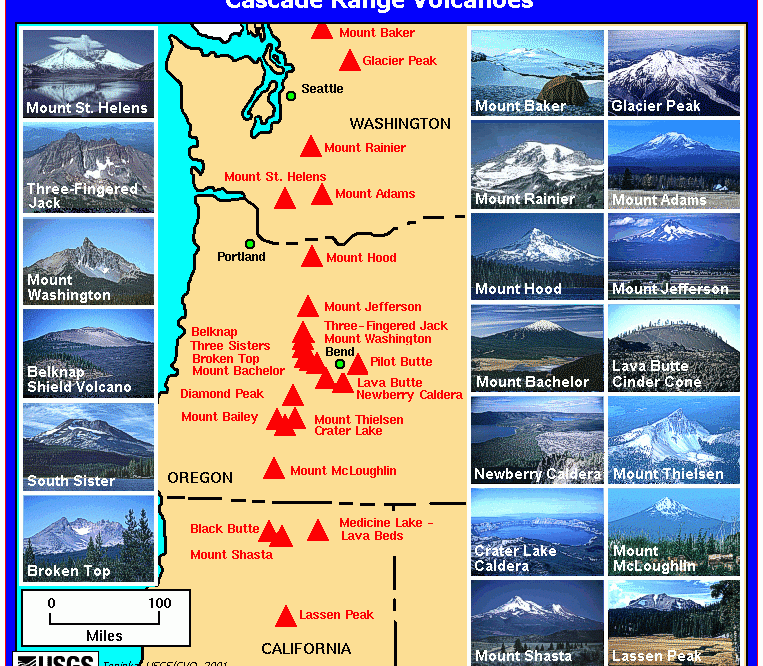 Volcanoes cascadia zone