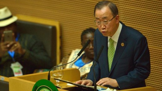 El secretario general de la ONU, Ban Ki-moon, durante la inauguración de una cumbre de la Unión Africana (UA) en Adís Abeba, capital de Etiopía, 30 de enero de 2016.