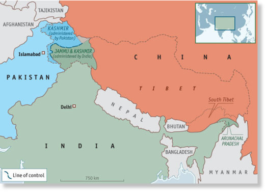 mapa india china