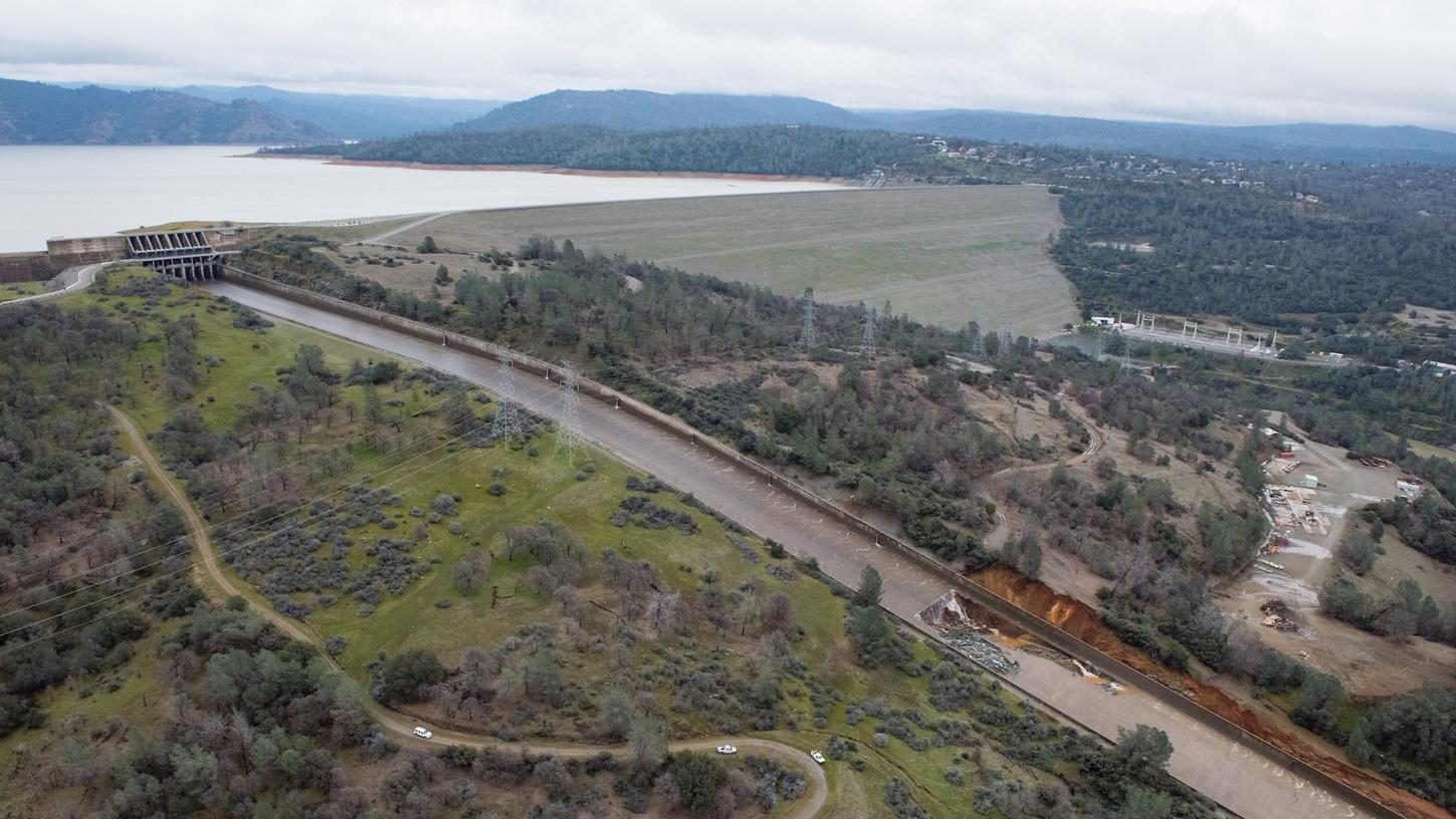 The damaged Oroville Dam spillway is shown. 