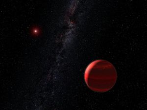 Representación artística de un sistema planetario en torno a una estrella enana roja