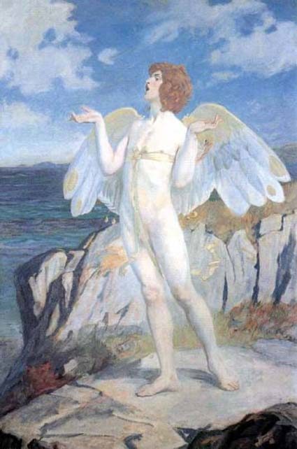 Pintura de la época victoriana en la que aparece Áengus mac Óg, representado aquí con alas de cisne.