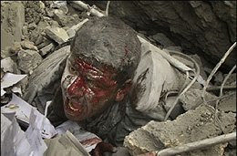Man in rubble