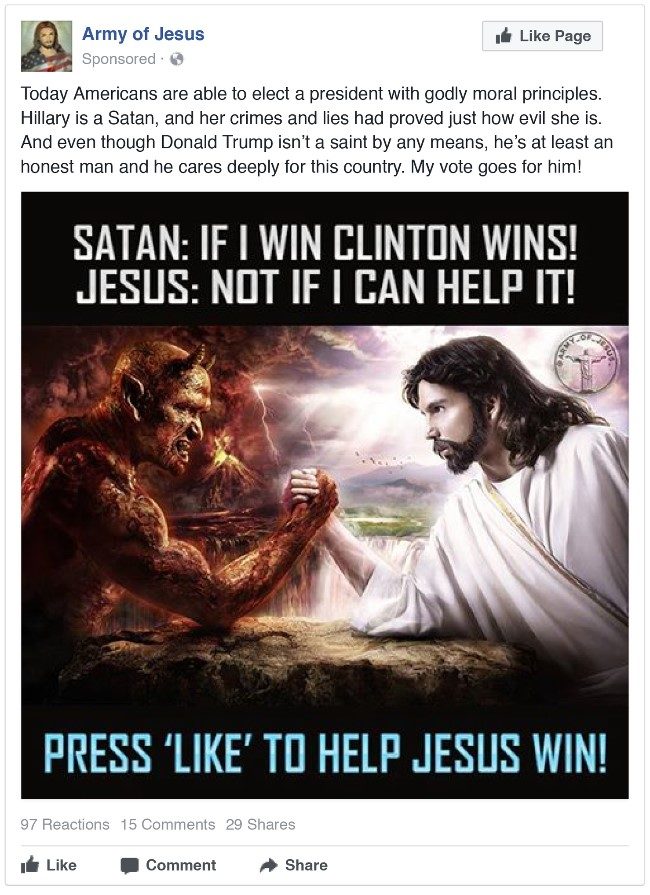 Satan vs Jesus Russian trolls US elections 2016