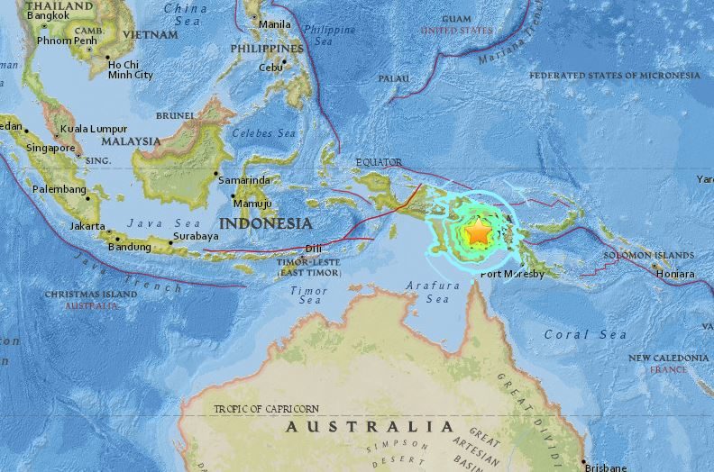 Se registra sismo de magnitud 7,5 en Papúa Nueva Guinea.