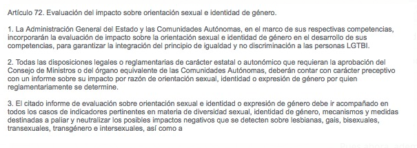 Artículo 72 de la ley LGTBI de Podemos / Fuente: okdiario
