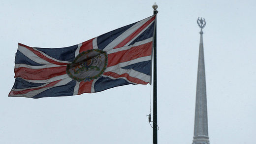 A British flag flies near the United Kingdom's embassy in Moscow.
