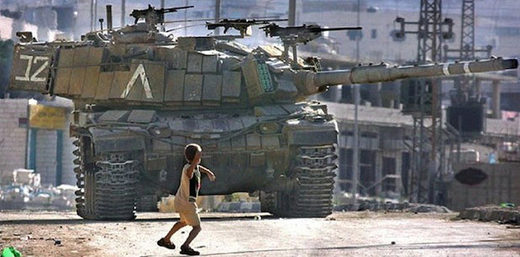 Palestinan child stone tank