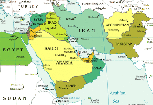 map yemen saudi arabia iran