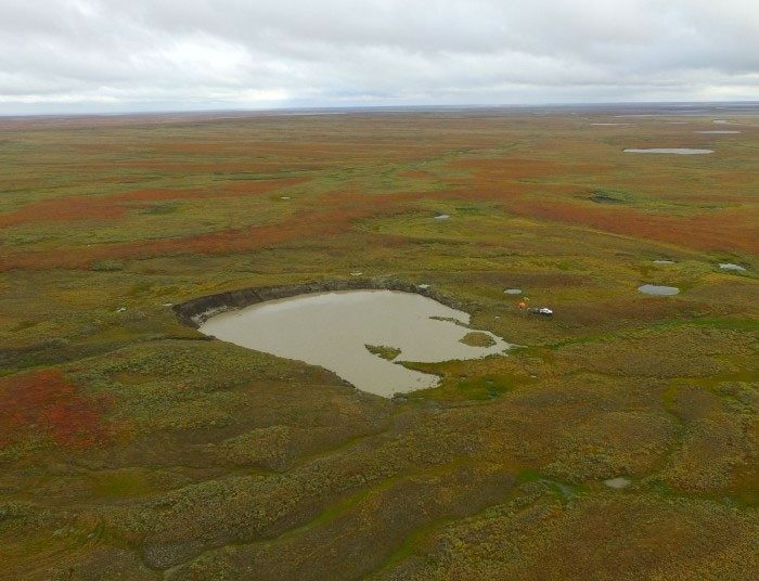 Sinkhole in Yamal filled up with water.