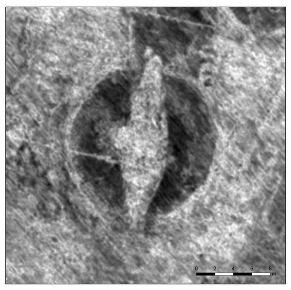 El contorno de la nave vikinga se puede ver claramente en esta imagen a partir de los datos del radar.