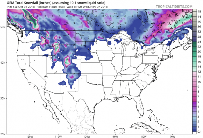 The storm track in North America stretches the length of the Rockies.