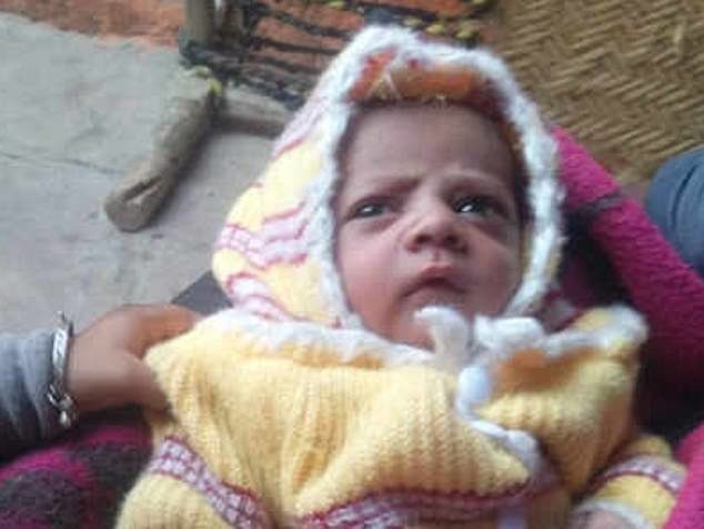 Newborn baby Arush (pictured) was killed by a monkey after it snatched the infant from his mother's arms in India