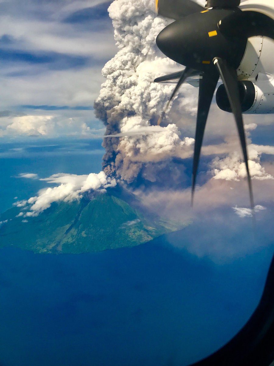 Flying over Manam Island Volcano