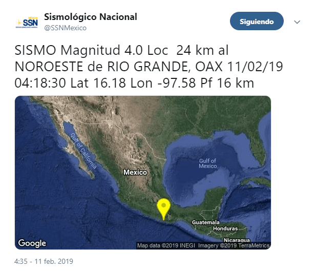 Se registran numerosos sismos en Oaxaca este lunes 11 febrero.