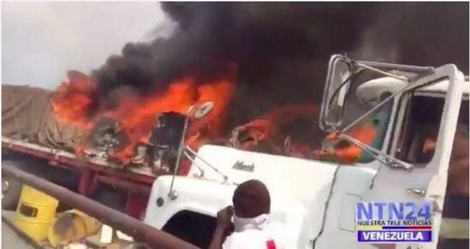 burning aid truck venezuela opposition