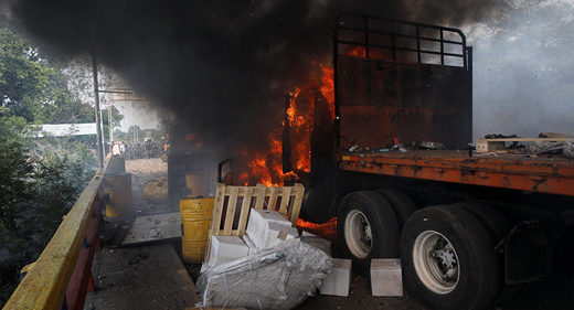 Truck humanitarian aid burn