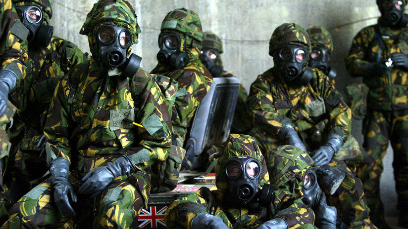 Royal Air Force soldiers gas masks