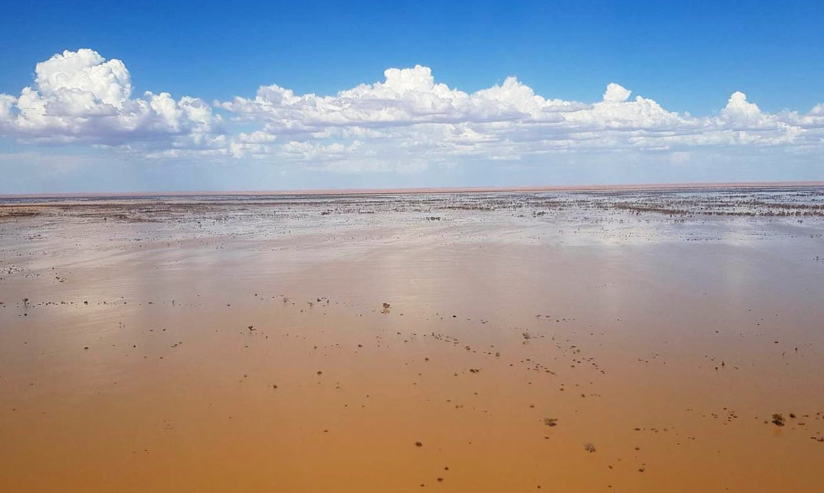 Flood waters flowing towards Lake Eyre in March 2019.