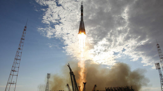 Lanzamiento de la nave Soyuz TMA-05M desde el cosmódromo de Baikonur, Kazajistán, el 15 de julio de 2012.