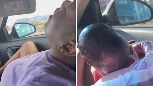 Da a luz a su bebé en el coche camino del hospital mientras su hijo de 10 años lo graba