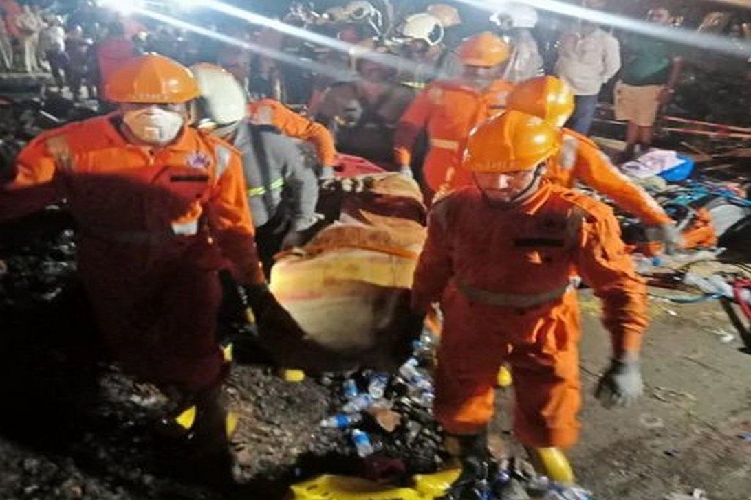 Indian National Disaster Response Force (NDRF) teams carrying out rescue operations in Maharashtra's Ratnagiri.