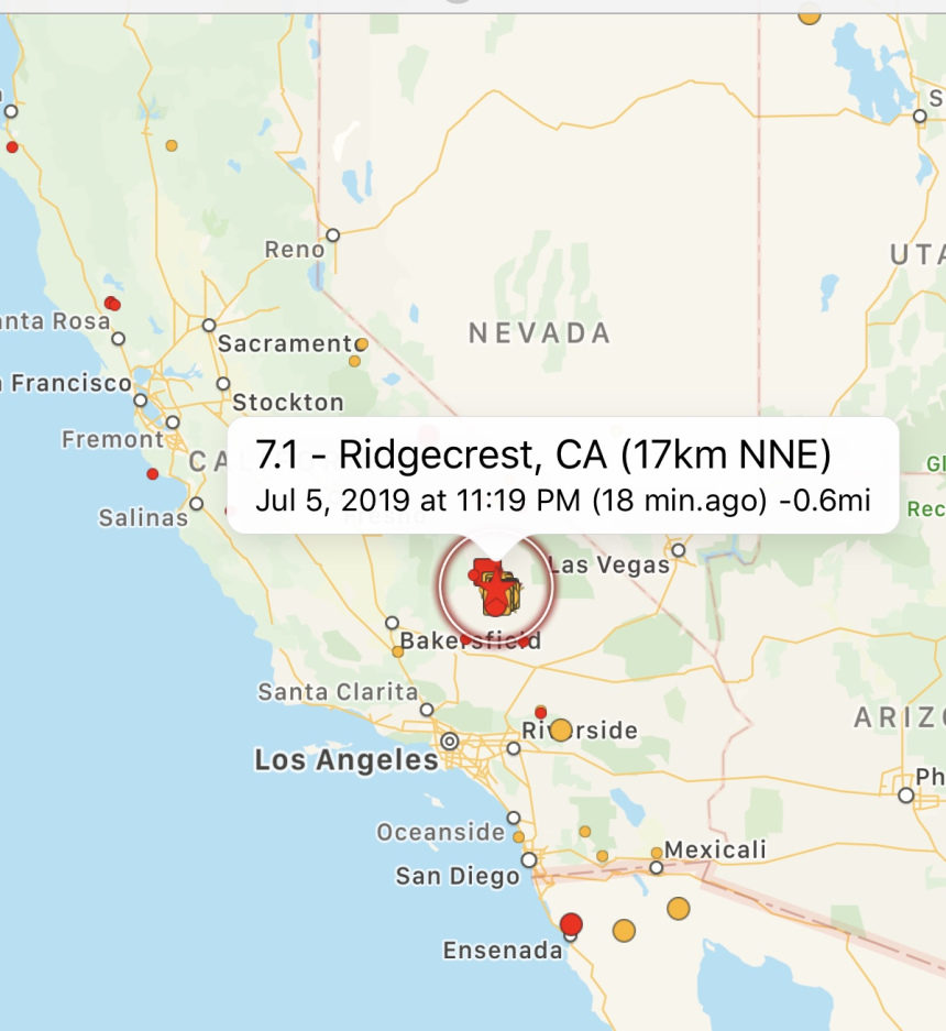 Nuevo Terremoto en el sur de California de magnitud 7.1