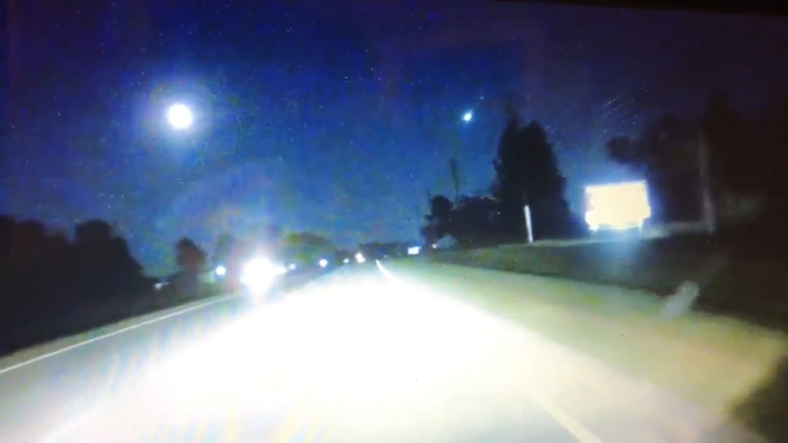 A car dashcam recorded a fireball streaking across the night sky in North Carolina.