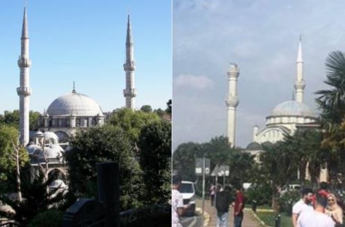 Parte de una de las torres de la mezquita en Eyüp de Estambul se derrumbó después del sismo de magnitud 5.8 de este 26 de septiembre del 2019.