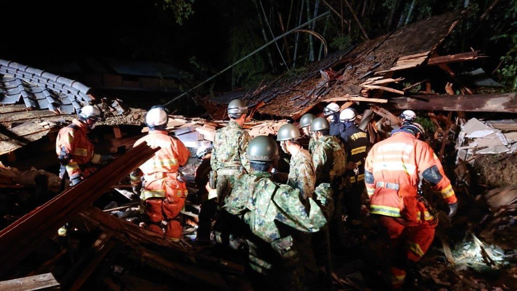 Japan Ground Self-Defense Force at a landslide site in Chiba City.