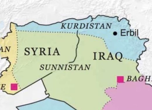 Mapa publicado por la investigadora estadounidense Robin Wright en 2013, o sea un año ‎antes de las mutaciones de Daesh y del PKK/YPG.‎