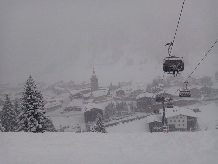 The snow coming down in Lech, Austria this morning. The Alps are due for 60-90cms over the next three days.