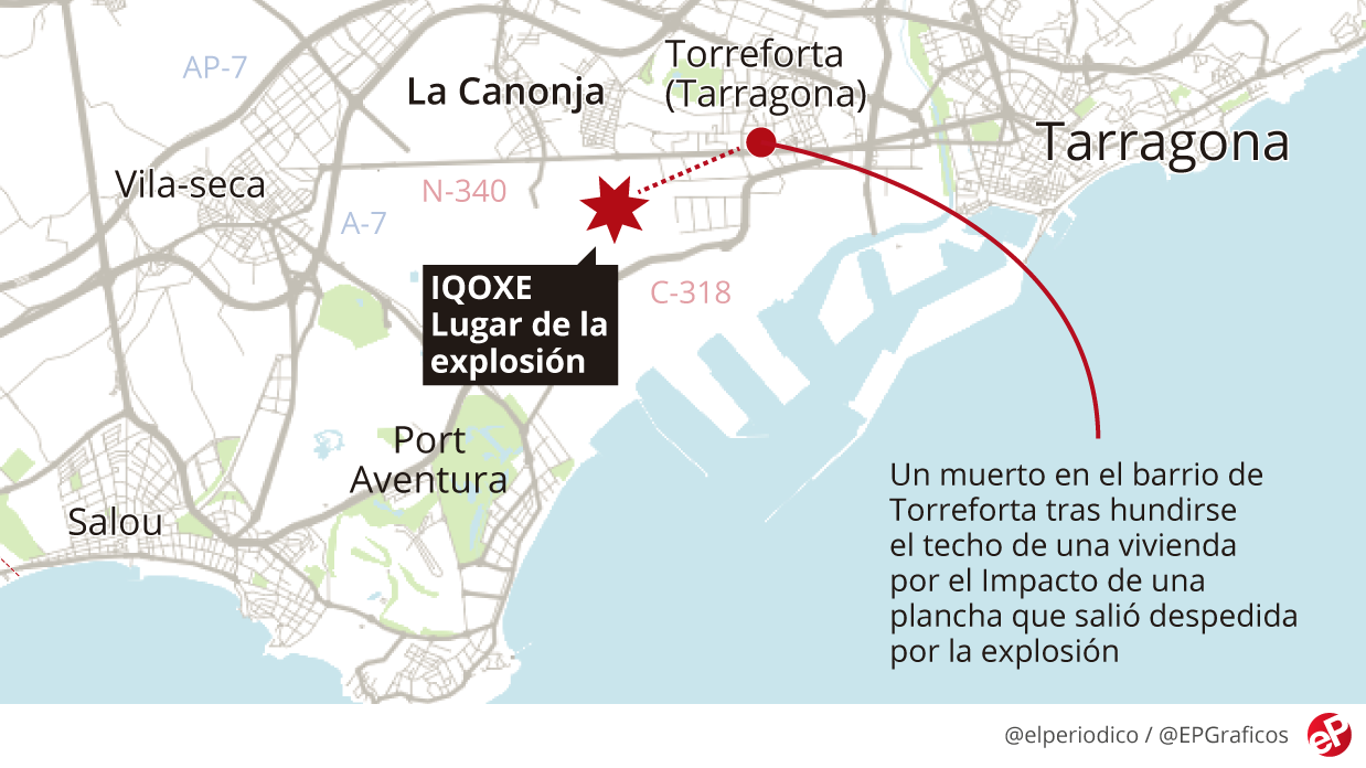 Clic para aumentar La placa del reactor que explotó en Tarragona salió disparada a una distancia sin precedentes matando a un hombre
