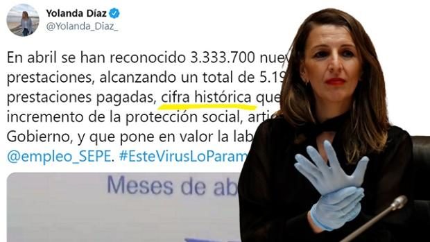 Más síntomas patológicos de la ministra española Yolanda Díaz: alardea de pagar 5,197 millones de prestaciones por desempleo